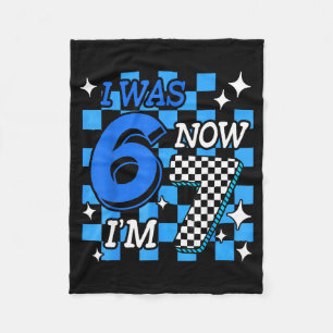 Blauw geruit Ik was 6 Nu ben ik 7 Verjaardag Jonge Fleece Deken