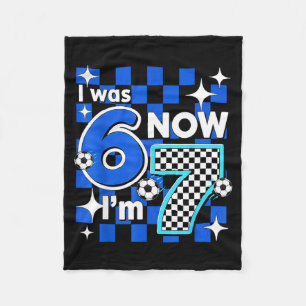 Blauw geruit Ik was 6 Nu ben ik 7 Verjaardag Voetb Fleece Deken