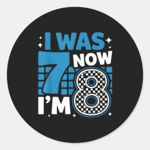 Blauw geruit ik was 7 nu ben ik 8 verjaardagsjonge ronde sticker