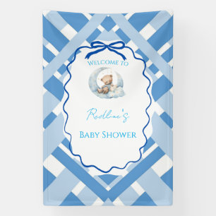 Blauw geruit jongens babyshower beer Welkom Spandoek