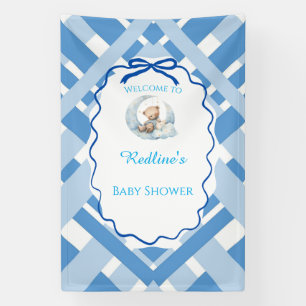 Blauw geruit jongens babyshower beer Welkom Spandoek
