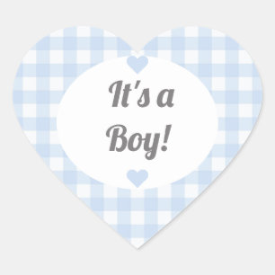 Blauw geruit jongens babyshower cadeau pot etiket