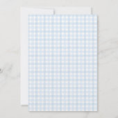 Blauw geruit jongensdoopfeestje kaart (Achterkant)