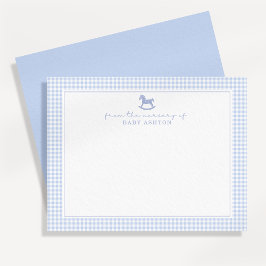 Blauw geruit jongensgepersonaliseerde kinderkamer  aankondiging