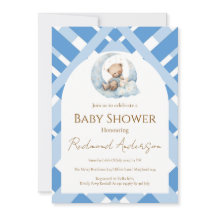 Blauw geruit jongetje Baby shower beer