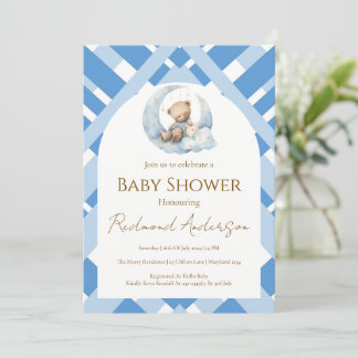 Blauw geruit jongetje Baby shower beer Kaart