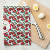 Blauw geruit kersenpatroon gepersonaliseerd theedoek (Quarter Fold)