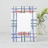 Blauw geruit kerstkaart (Staand voorkant)