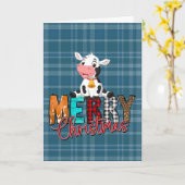 Blauw geruit Kerstmis Koe Vakantiewenskaart Kaart (Gele Bloem)
