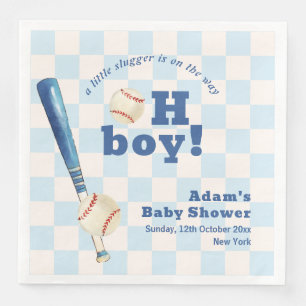 Blauw geruit klein slaghoutje honkbal baby shower servet