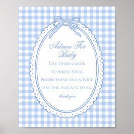 Blauw geruit koket lint advies voor baby shower poster