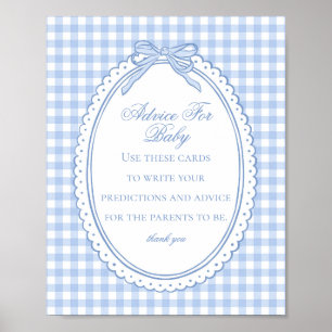 Blauw geruit koket lint advies voor baby shower poster