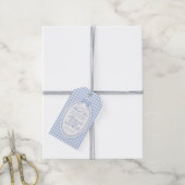 Blauw geruit koket strik babyshower favorietjes cadeaulabel (Met Touw)