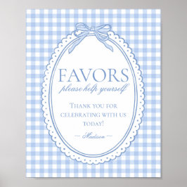 Blauw geruit kokette strik favorieten bordje poster