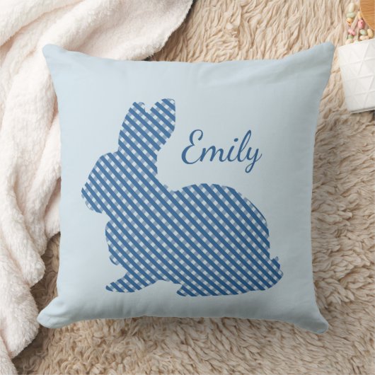 Blauw geruit konijn gepersonaliseerd kussen (Deken)