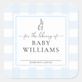 Blauw geruit konijn voor de bibliotheek van het bo vierkante sticker