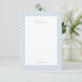 Blauw geruit lief persoonlijk baby shower bedankkaart (Staand voorkant)