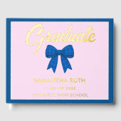 Blauw geruit lint afstudeerfeest gastenboek (Voorkant)