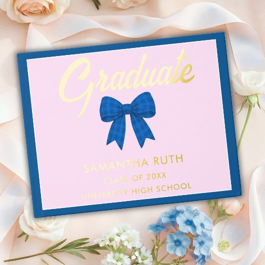 Blauw geruit lint afstudeerfeest gastenboek