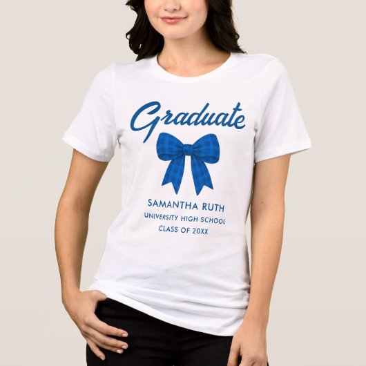 Blauw geruit lint afstuderen Tri-Blend shirt (Voorkant)