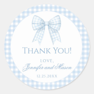 Blauw geruit lint baby jongen dank je wel ronde st sticker