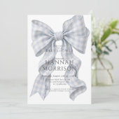 Blauw geruit lint baby shower uitnodiging (Staand voorkant)