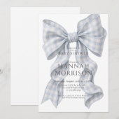 Blauw geruit lint baby shower uitnodiging (Voorkant / Achterkant)