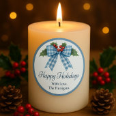 Blauw geruit lint Gelukkig feest Gift sticker