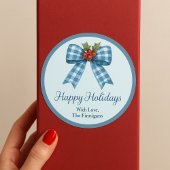 Blauw geruit lint Gelukkig feest Gift sticker