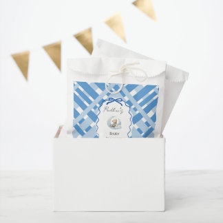 Blauw geruit lint voor jongens baby shower beer bedankzakje