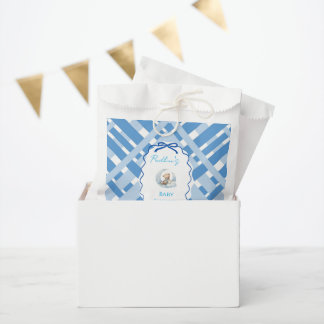 Blauw geruit lint voor jongens baby shower beer bedankzakje