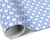 Blauw geruit Madeliefje Retro Cadeaupapier (Rol Hoek)