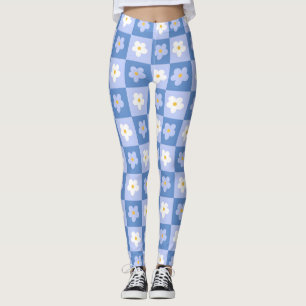 Blauw geruit madeliefje retro  leggings