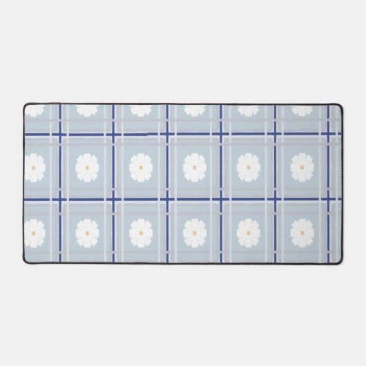 Blauw geruit madeliefjes patroon bureaumat (Voorkant)