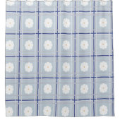 Blauw geruit madeliefjes patroon douchegordijn (Voorkant)