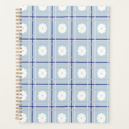Blauw geruit madeliefjes patroon planner
