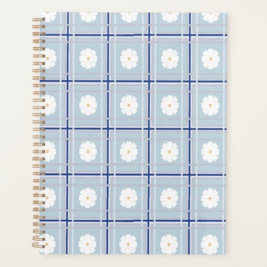 Blauw geruit madeliefjes patroon planner (Voorkant)