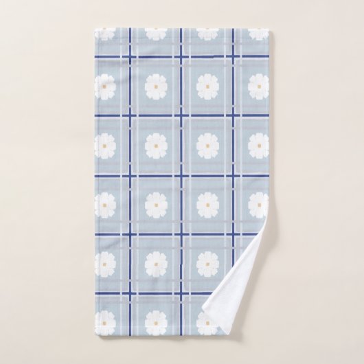 Blauw geruit madeliefjespatroon bad handdoek (Handdoek)