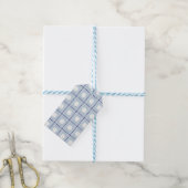 Blauw geruit madeliefjespatroon cadeaulabel (Met Touw)