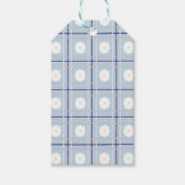 Blauw geruit madeliefjespatroon cadeaulabel (Voorkant)