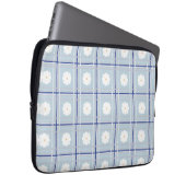 Blauw geruit madeliefjespatroon laptop sleeve (Voorkant Rechts)