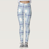 Blauw geruit madeliefjespatroon leggings (Voorkant)