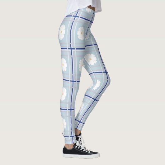 Blauw geruit madeliefjespatroon leggings (Rechts)