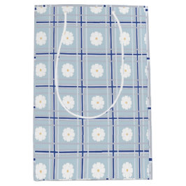 Blauw geruit madeliefjespatroon medium cadeauzakje