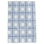 Blauw geruit madeliefjespatroon medium cadeauzakje (Achterkant)
