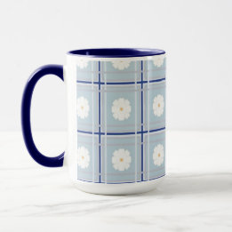 Blauw geruit madeliefjespatroon mok