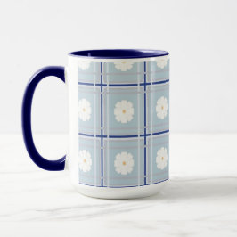 Blauw geruit madeliefjespatroon mok