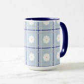 Blauw geruit madeliefjespatroon mok (Voorkant rechts)