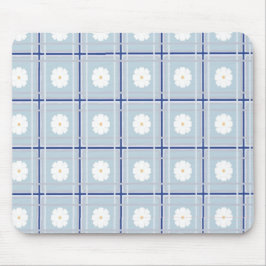 Blauw geruit madeliefjespatroon muismat