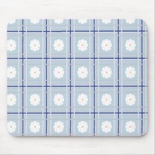 Blauw geruit madeliefjespatroon muismat